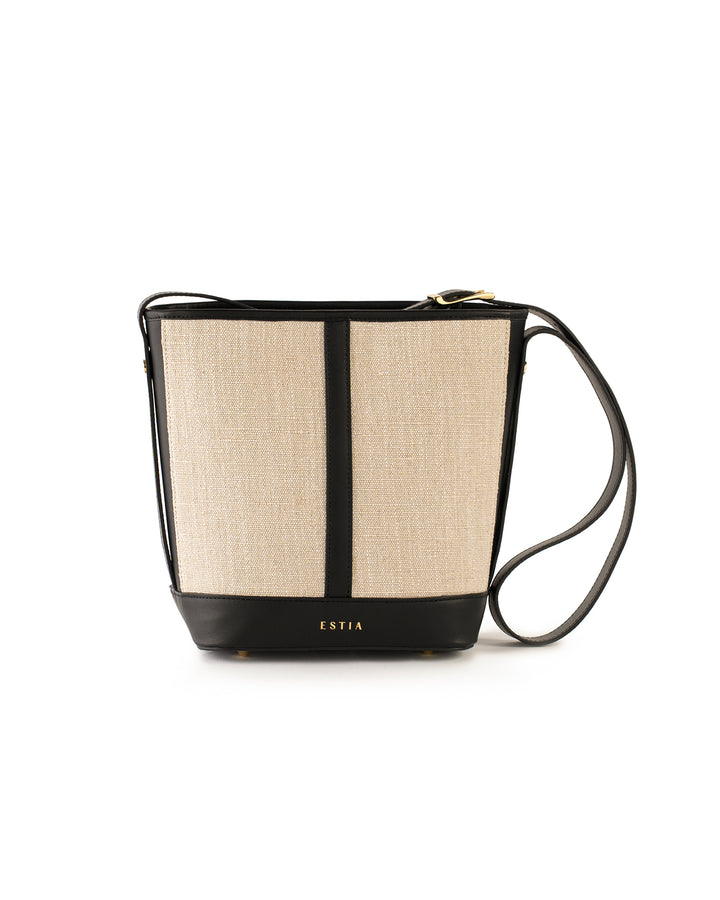 Ischia Canvas and Leather Bucket Bag - Black