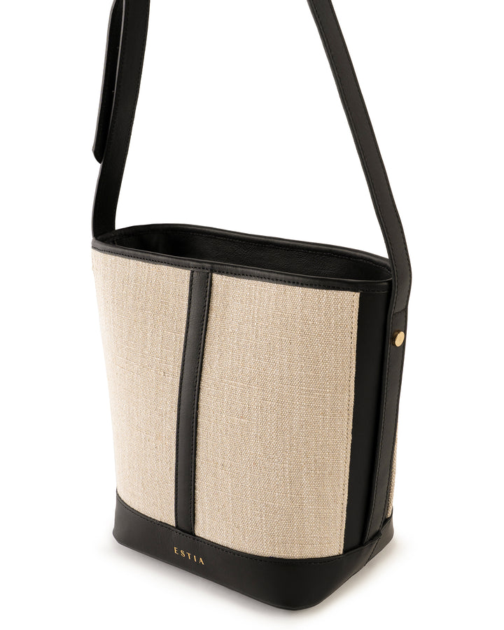 Ischia Canvas and Leather Bucket Bag - Black