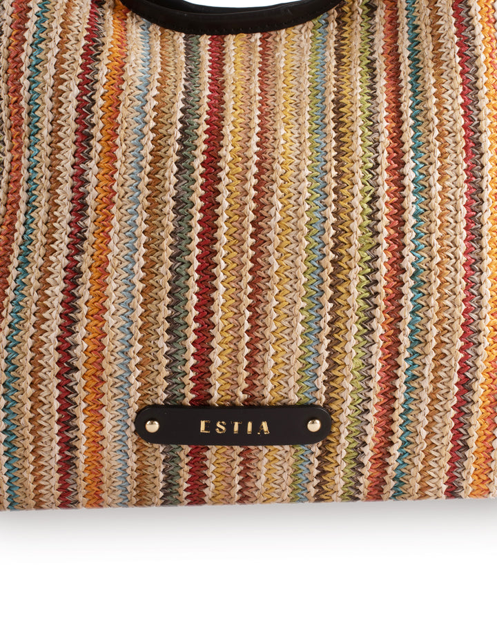 Palermo Multicolor Raffia And Leather Hobo Bag - Black