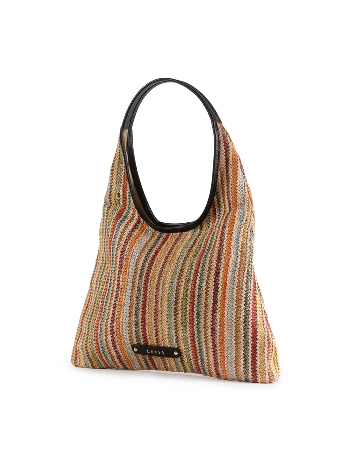 Palermo Multicolor Raffia And Leather Hobo Bag - Black