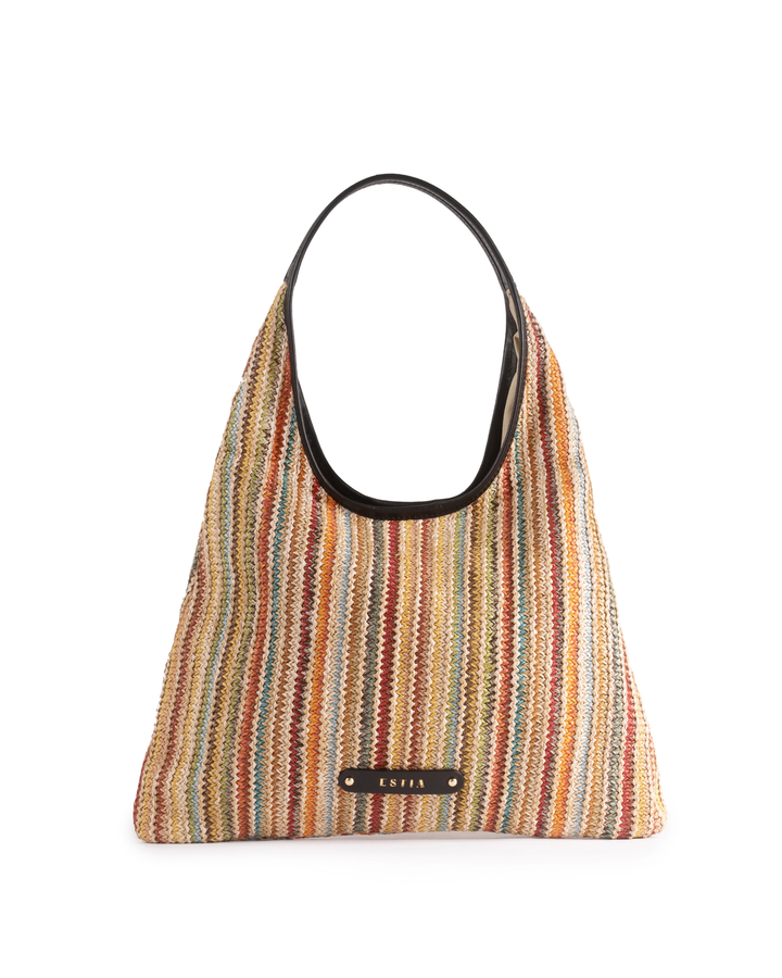 Palermo Multicolor Raffia And Leather Hobo Bag - Black