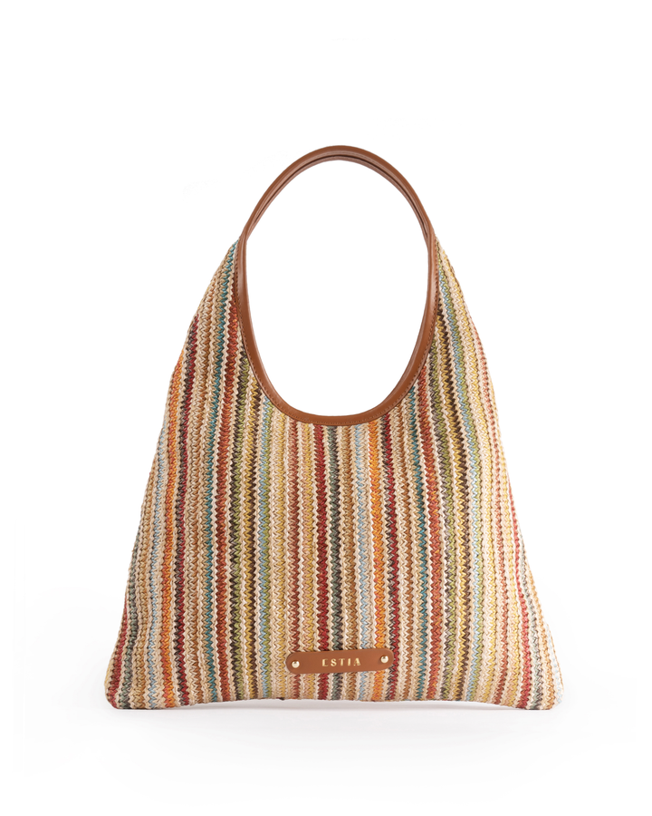 Palermo Multicolor Raffia And Leather Hobo Bag - Brown