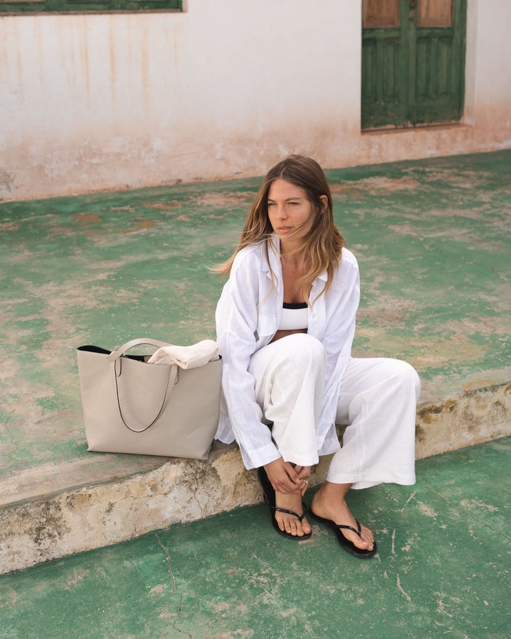 Arezzo Soft Leather Tote Bag - Ecru